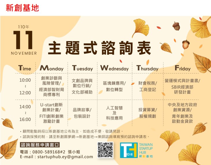 創業觀點-Taiwan Startup Hub 新創基地 11月份活動快訊主要照片